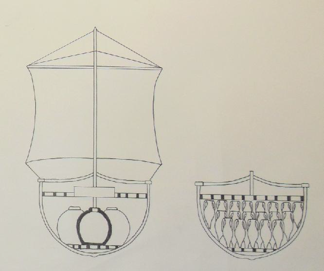 sezione a metà  della nave  e sezione a poppa